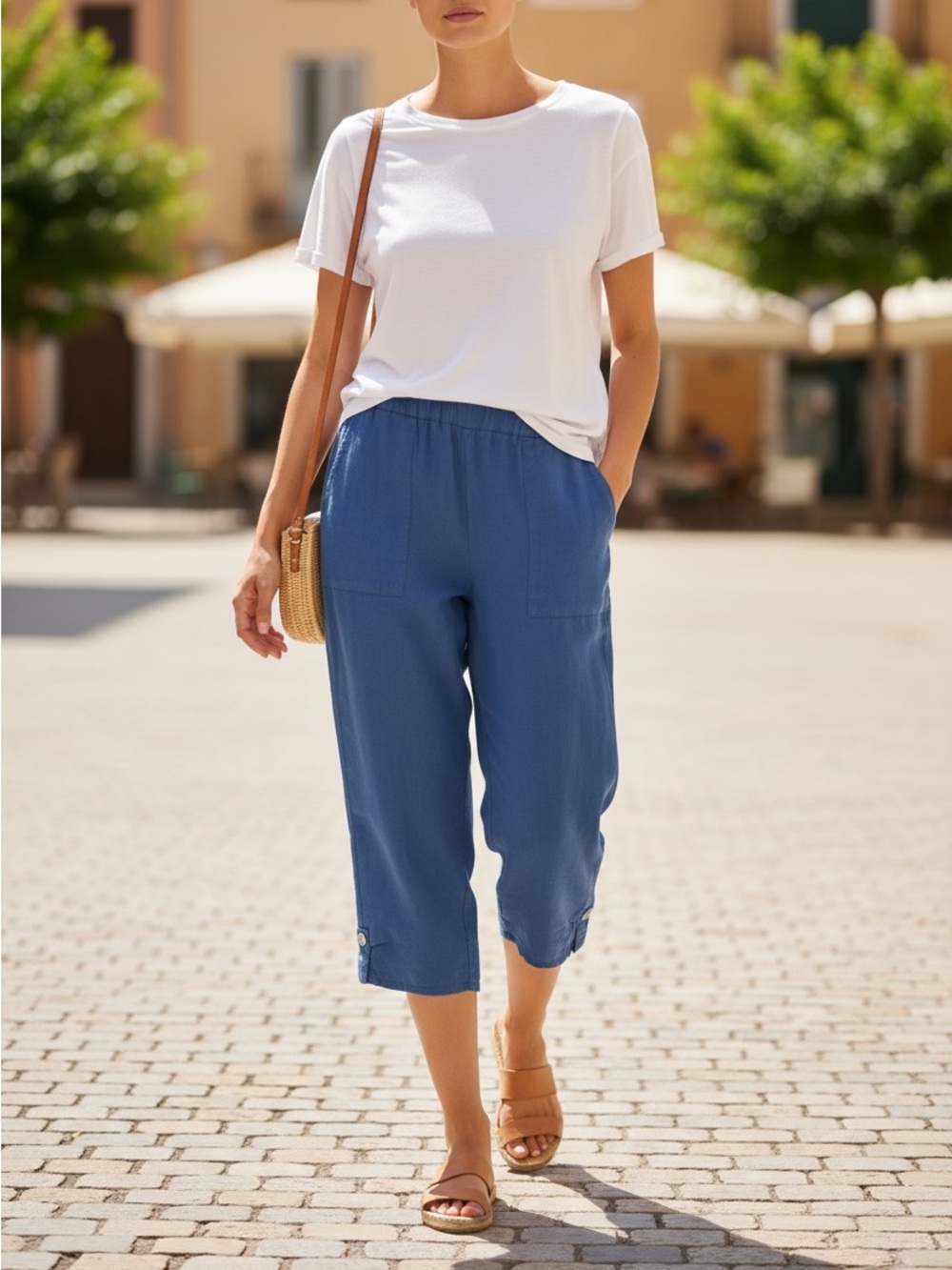 HABITAT womens, Casual Blue Cropped Linen Pants size small